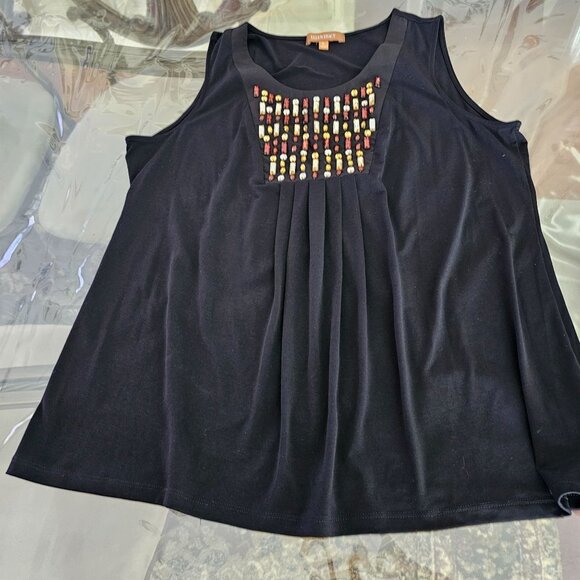 Ellen Tracy Black Sleeveless Women's Top W/Beaded Front Sz L Career Office - Picture 3 of 9